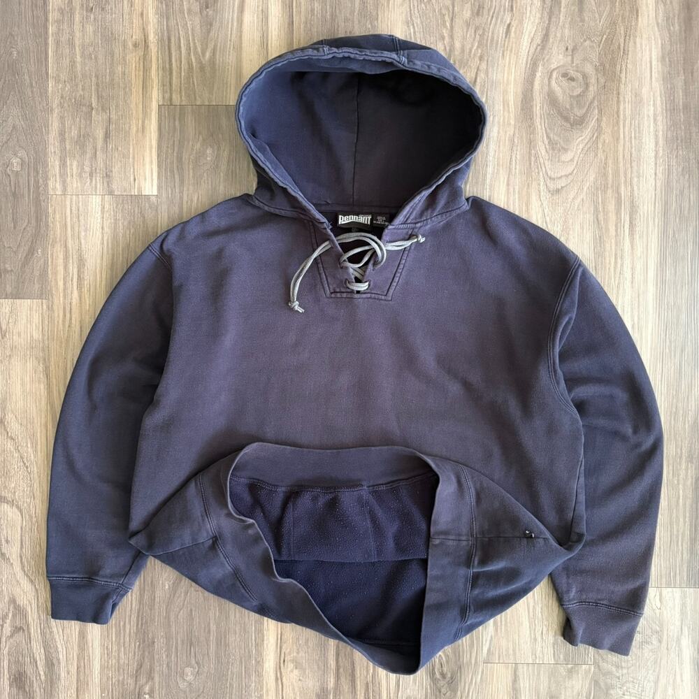 Vintage Gradient Sun Faded Hoodie Men's Size L 1990s Navy Blue
